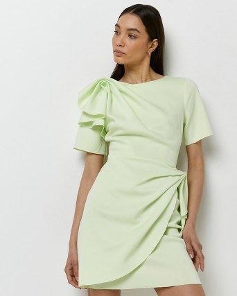 RIVER ISLAND LIME FRILL MINI DRESS ~ green faux wrap skirt dresses - flipped