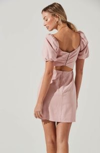 ASTR THE LABEL LINEN PLEAT FRONT MINI DRESS in Dusty Rose ~ pink puff sleeved cut out back dresses