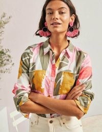 Boden Linen Shirt Ivory Abstract Bloom / women’s printed summer shirts