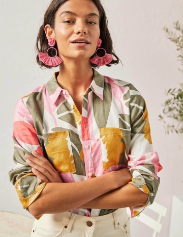 Boden Linen Shirt Ivory Abstract Bloom / women’s printed summer shirts - flipped