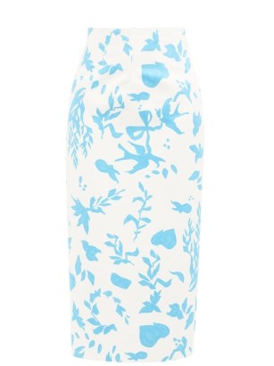 EMILIA WICKSTEAD Lissandra foliage-print taffeta pencil skirt | white printed occasion skirts - flipped