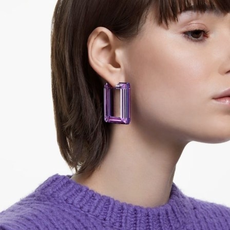 SWAROVSKI Lucent hoop earrings in Purple – retro geometric shaped crystal hoops - flipped