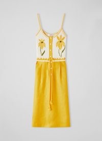 L.K. Bennett Lucia Cream and Yellow Embroidered Cami Dress / spaghetti strap colour block dresses / women’s colourblock summer clothes / floral fashion