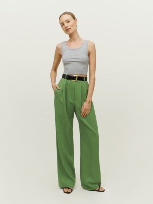 REFORMATION Mason Pant in Palm Green ~ women’s relaxed fit front pleat trousers ~ womens smart pleated pants - flipped