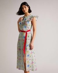 TED BAKER Maurier MIB Floral Printed Midi Dress / flutter sleeve split hem dresses / summer occasion clothes