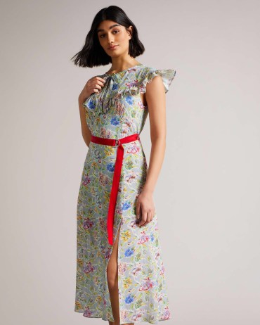 TED BAKER Maurier MIB Floral Printed Midi Dress / flutter sleeve split hem dresses / summer occasion clothes