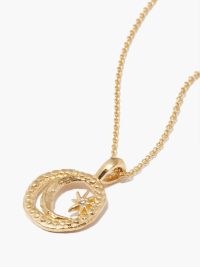ĀZLEE Petit Cosmic diamond & 18kt gold necklace – circular moon and star pendant necklaces – celestial themed pendants