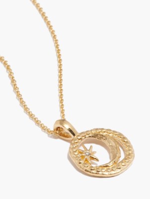ĀZLEE Petit Cosmic diamond & 18kt gold necklace – circular moon and star pendant necklaces – celestial themed pendants - flipped