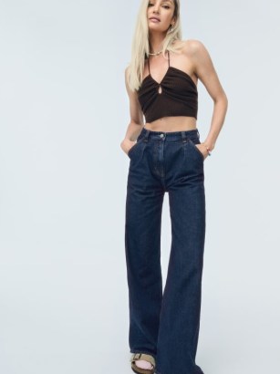 Reformation Miami Pleated Trouser Jeans in Tatum | dark blue denim fashion - flipped