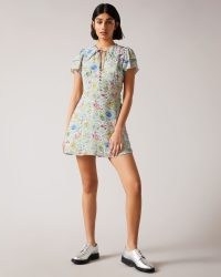 TED BAKER Milbank MIB Summer Collared Mini Dress Light Blue / floral vintage style tea dresses