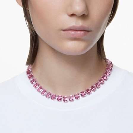 SWAROVSKI Millenia necklace Octagon cut in Pink – rhodium plated coloured crystal necklaces - flipped