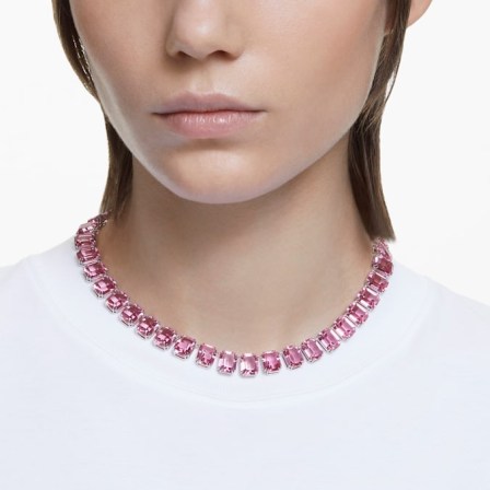 SWAROVSKI Millenia necklace Octagon cut in Pink – rhodium plated coloured crystal necklaces