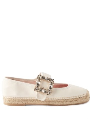 ROGER VIVIER Strass Buckle Babies leather espadrilles ~ luxe ivory crystal buckled espadrille flats - flipped