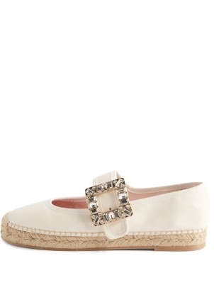 ROGER VIVIER Strass Buckle Babies leather espadrilles ~ luxe ivory crystal buckled espadrille flats
