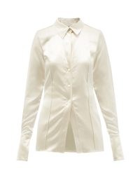 PETER DO V-neck silk-satin shirt ~ cream fluid fabric shirts ~ women’s luxe wardrobe essentials