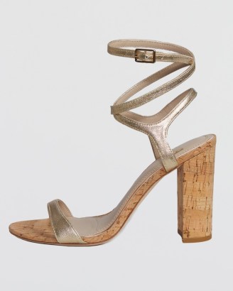 PAIGE Niko Sandal Light Gold Leather / metallic ankle wrap block heel sandals - flipped