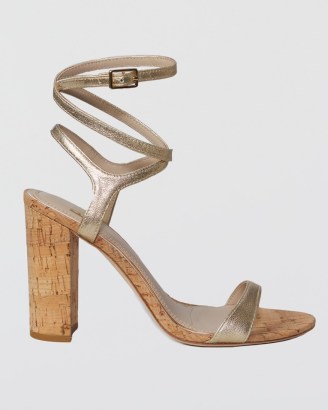 PAIGE Niko Sandal Light Gold Leather / metallic ankle wrap block heel sandals