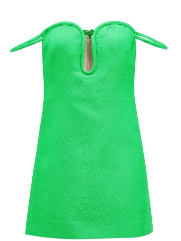 VALENTINO Green off-the-shoulder plunge crepe mini dress - flipped