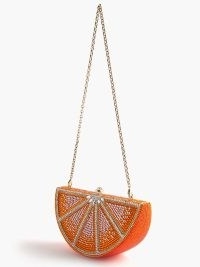 JUDITH LEIBER Orange Slice crystal-embellished clutch / luxury fruit themed occasion bags