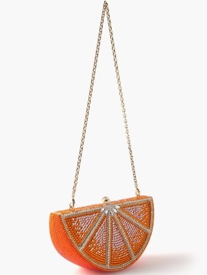 JUDITH LEIBER Orange Slice crystal-embellished clutch / luxury fruit themed occasion bags - flipped