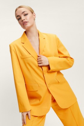 NASTY GAL Oversized Twill Single Breasted Blazer in Orange ~ bright longline padded shoulder blazers - flipped