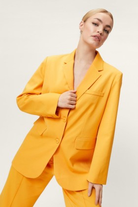 NASTY GAL Oversized Twill Single Breasted Blazer in Orange ~ bright longline padded shoulder blazers