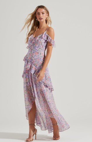 ASTR THE LABEL PEMBERLEY FLORAL HIGH LOW DRESS – fuffled cold shoulder dresses – romantic summer occasion clothes - flipped