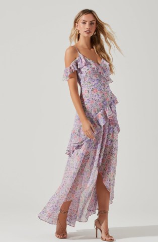 ASTR THE LABEL PEMBERLEY FLORAL HIGH LOW DRESS – fuffled cold shoulder dresses – romantic summer occasion clothes
