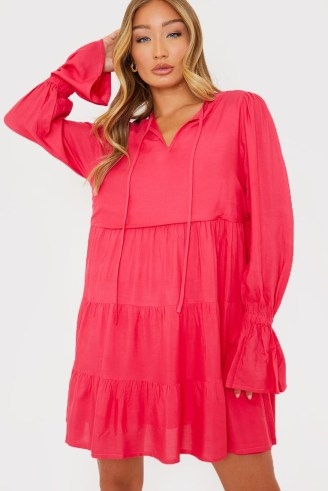 PERRIE SIAN PINK TIERED SMOCK DRESS ~ women’s relaxed fit dresses - flipped
