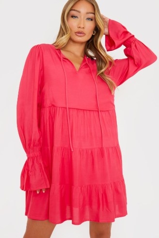 PERRIE SIAN PINK TIERED SMOCK DRESS ~ women’s relaxed fit dresses