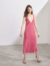 RAEY Bust-cup deep V-neck pink silk slip dress ~ deep front V-neck dresses ~ plunging neckline evening clothes