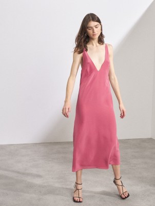 RAEY Bust-cup deep V-neck pink silk slip dress ~ deep front V-neck dresses ~ plunging neckline evening clothes
