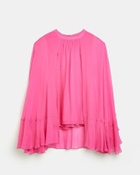 RIVER ISLAND PINK CAPE SLEEVE BLOUSE ~ oversized floaty bubblegum chiffon fabric blouses