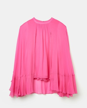 RIVER ISLAND PINK CAPE SLEEVE BLOUSE ~ oversized floaty bubblegum chiffon fabric blouses - flipped