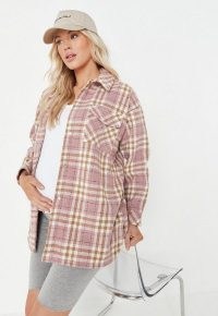 MISSGUIDED pink check brushed maternity shacket