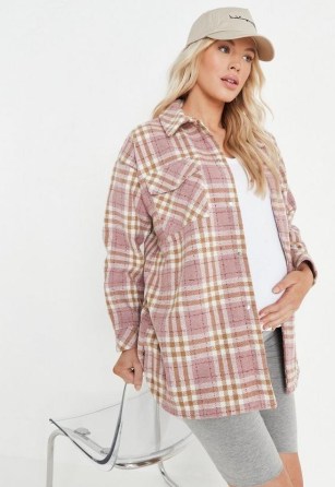 MISSGUIDED pink check brushed maternity shacket - flipped