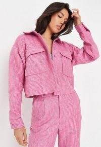 MISSGUIDED pink co ord boucle cropped jacket ~ women’s casual textured tweed style jackets