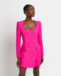 RIVER ISLAND PINK MINI BLAZER DRESS ~ long sleeved jacket style button detail dresses