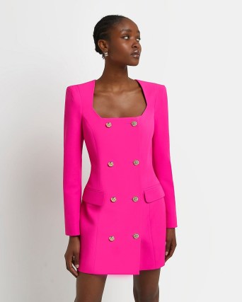 RIVER ISLAND PINK MINI BLAZER DRESS ~ long sleeved jacket style button detail dresses