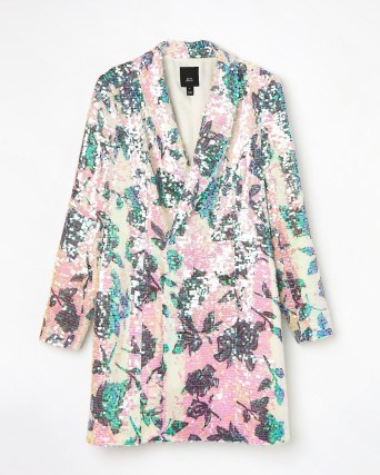 River Island PINK SEQUIN BLAZER DRESS | women’s floral sequinned party clothes - flipped