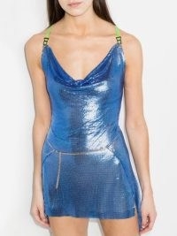 Blue metallic cowl neck mini dress | edgy party fashion