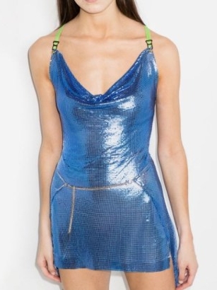 Blue metallic cowl neck mini dress | edgy party fashion
