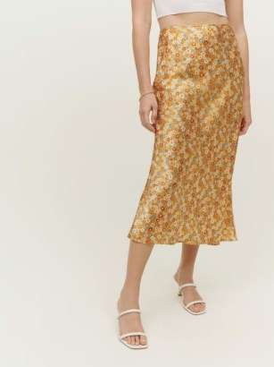 Reformation Pratt Silk Skirt in Junie | luxe floral slip style midi skirts - flipped