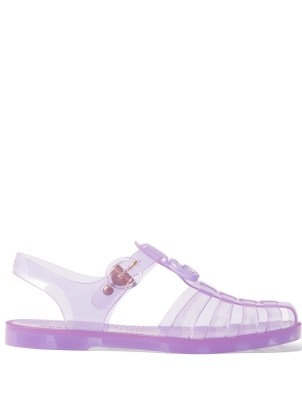 GUCCI Caged purple rubber sandals | women’s logo summer flats - flipped