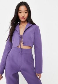 MISSGUIDED purple co ord tie waist cropped blazer ~ women’s crop hem blazers