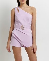 RIVER ISLAND PURPLE CUT OUT ONE SHOULDER PLAYSUIT ~ women’s sleeveless asymmetric playsuits
