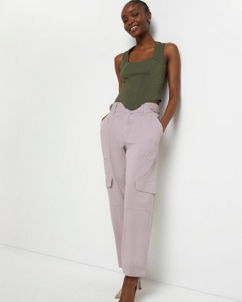 RIVER ISLAND PURPLE UTILITY TAPERED TROUSERS ~ women’s casual pocket detail pants