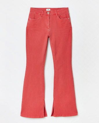 RED HIGH WAISTED FLARED JEANS | womens casual denim fashion - flipped