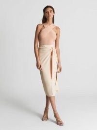 REISS ALISON Tie Waist Midi Pencil Skirt Cream ~ chic wrap effect skirts ~ summer occasion clothes