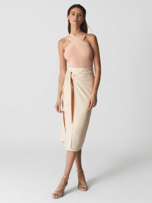 REISS ALISON Tie Waist Midi Pencil Skirt Cream ~ chic wrap effect skirts ~ summer occasion clothes - flipped